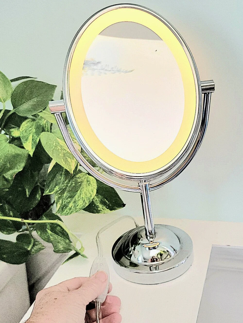 Chrome LED Lighted Makeup Mirror with Adjustable Tilt